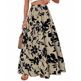 Women's Elastic Waist Printed Long A Line Midi Skirt