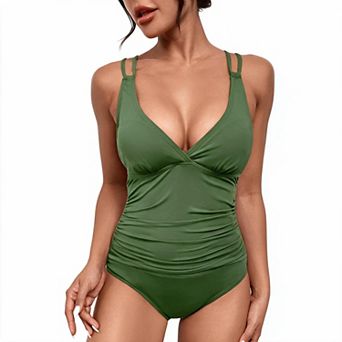 Women's V Neck Adjustable Strap One Piece Swimsuit Quick Dry