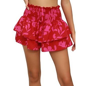 Women's High Waist Printed Shorts With Drawstring Elastic Waistband