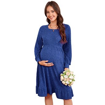 Women's Maternity Square Neck Long Sleeve Knit Sweater Dress