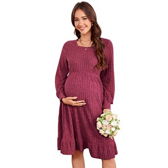 Women's Maternity Square Neck Long Sleeve Knit Sweater Dress