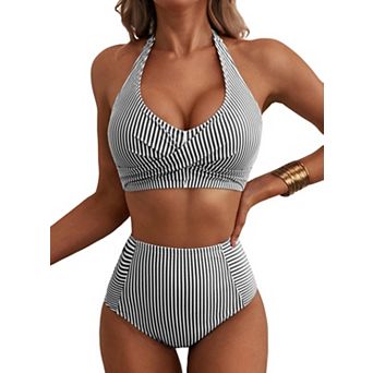 Women's Halter Tie Two Piece Swimsuit Top Triangle Bottom Set