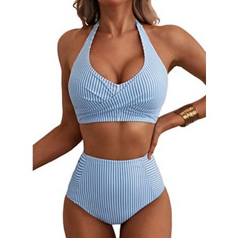 Women's Halter Tie Two Piece Swimsuit Top Triangle Bottom Set