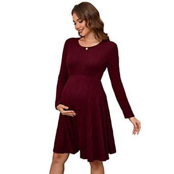 Women's Maternity Crew Neck Long Sleeve Knit Sweater Dress