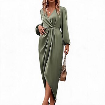 Women's Crossover Neck Casual Long-Sleeve Dress