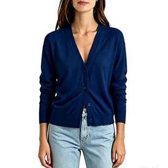 Women V Neck Button Down Knit Cardigan Long Sleeve Casual Lightweight Sweater
