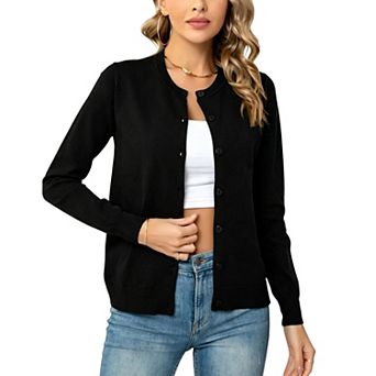 Women Stand Collar Button Down Cardigan Long Sleeve Casual Lightweight Sweater