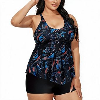 Women's Plus Size Two Piece Swimsuit With Adjustable Straps Shorts