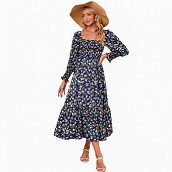 Women's Square Neck Casual Floral Print Dress