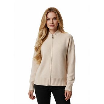 Women's Crew Neck Zip Up Long Sleeve Knit Cardigan Sweater