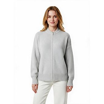 Women's Crew Neck Zip Up Long Sleeve Knit Cardigan Sweater