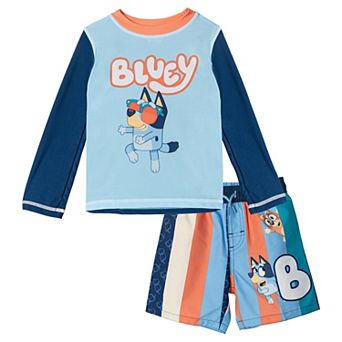 Bluey UPF 50+ 2 pc Rash Guard and Swim Trunks Set