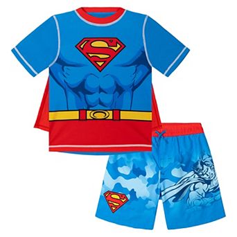 DC Comics Justice League Cosplay Rash Guard and Swim Trunks Set