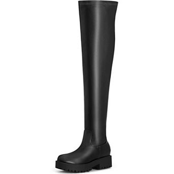 Platform Lug Sole Chunky Low Heel Over Knee Thigh High Boots for Women