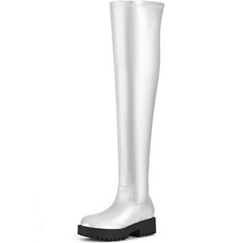 Platform Lug Sole Chunky Low Heel Over Knee Thigh High Boots for Women