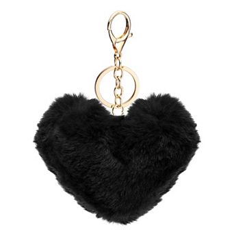 Pom Pom Keychain, Soft Fluffy Heart Key Ring with Lobster Clasp Artificial Rabbit Fur Heart Keychain