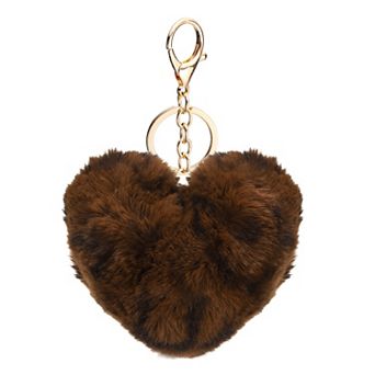 Pom Pom Keychain, Soft Fluffy Heart Key Ring with Lobster Clasp Artificial Rabbit Fur Heart Keychain