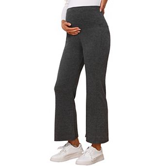 Maternity Flare Pants Stretch Knit Adjustable High Waist Design Full Belly Supportive Waistband