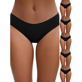 6 Packs 3 Layers Leak Proof Briefs for Women's Cotton Mid-Waisted Elastic Waistband Underwear