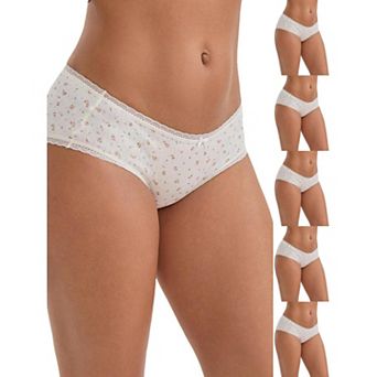 6 Packs Women's Flower Print Mid-Waisted Full Coverage Briefs Elastic Breathable Cotton Underwear