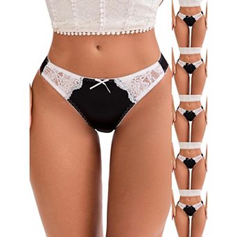 6 Packs Women's Lace Trim Satin Elastic Low-Waisted Briefs Traceless Comfortable Breathable Hipsters
