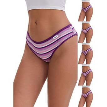 6 Packs Women's Colorful Striped Underwear Low-Waisted Double Layer Comfortable Breathable Briefs