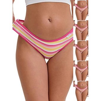 6 Packs Women's Colorful Striped Underwear Low-Waisted Double Layer Comfortable Breathable Briefs