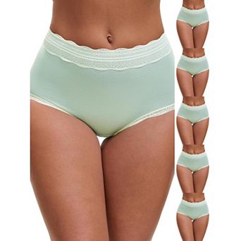 6 Packs Women's High Waisted Lace Trim Briefs Cotton Full Coverage Underwear Panties