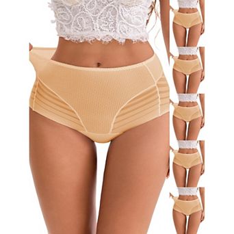 6 Packs Women's High-Waisted Hollow Lace Mesh Underwear Full Coverage Seamless Cotton Briefs