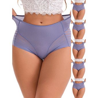 6 Packs Women's High-Waisted Hollow Lace Mesh Underwear Full Coverage Seamless Cotton Briefs