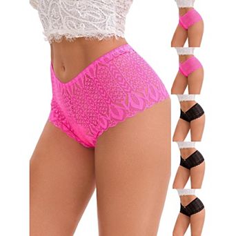 6 Packs Women's High Rise Hollow Lace Hip-Lifting Briefs Full Coverage Breathable Underwear