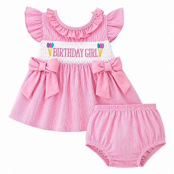 Baby Girls Smocked Birthday Girl Striped Outfit Set
