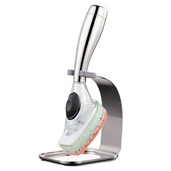 Gourmet Easy Dish Scrubber Stainless Steel Handle & Easy Storage Holder