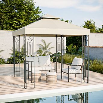 SHADE GRAPHIX 8x8 Patio Gazebo, Two Tier Soft Top Canopy with Corner Shelves