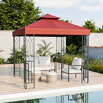 SHADE GRAPHIX 8x8 Patio Gazebo, Two Tier Soft Top Canopy with Corner Shelves