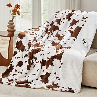 Inhand Heated Throw Blanket 50"x60", Cow Print Fleece Electric Blanket with Sherpa Back & Auto-Off