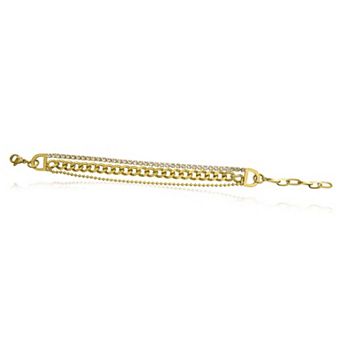 Jewels by Sunaina Sydney Layered Chain Bracelet for Women with Cubic Zirconia, 18K Gold Plated