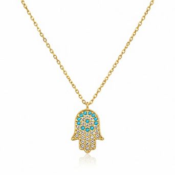 Jewels By Sunaina Alessia Hamsa Necklace for Women, 925 Sterling Silver Gold Plated Jewelry