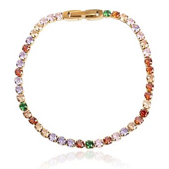 Jewels by Sunaina Gigi Tennis Bracelet with Sparkling Zircon Stones, 18K Gold Plated Stainless Steel