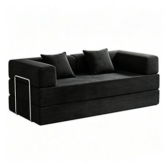 81.6" Convertible Sleeper Sofa Bed with 2 Pillows, Folding Mattress, Removable Washable Floor Couch