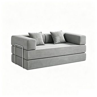 81.6" Convertible Sleeper Sofa Bed with 2 Pillows, Folding Mattress, Removable Washable Floor Couch