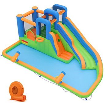 Costway Inflatable Water Slide Giant Splash Pool with Dual Climbing Walls & 680W Blower