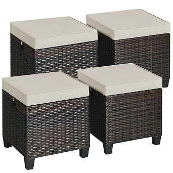 Costway Patio Rattan Ottoman Cushioned Seat Foot Rest Coffee Table