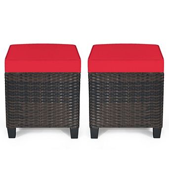 Costway Patio Rattan Ottoman Cushioned Seat Foot Rest Coffee Table