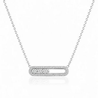 Jewels by Sunaina Faye Paperclip Necklace for Women, Stainless Steel with Crystal Accent Pendant