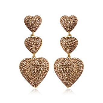 Jewels by Sunaina Mona Triple Heart Drop Earrings for Women, Yellow Gold Plated 925 Sterling Silver