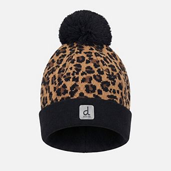 Toddlers Girl Leopard Print Winter Knit Hat with Pompom