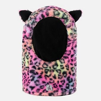 Toddlers Girl Leopard Fur Print Cat Ear Oversized Polar Balaclava for Ski Helmet