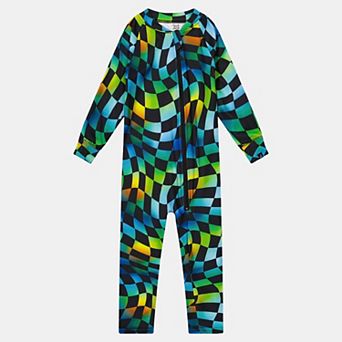 Baby Boy One Piece Checkered Print Asymmetric Zip Thermal Underwear