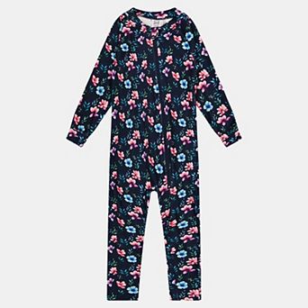 Baby Girl One Piece Floral Print Asymmetric Zip Thermal Underwear